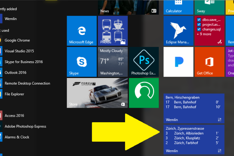 In the start menu view the next departures of the user’s personal favorite stations are displayed.
